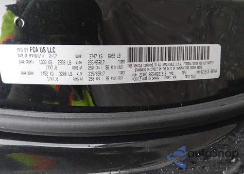 2017 Chrysler Pacifica Touring-L z USA, uszkodzony, nr VIN 2C4RC1BG5HR691915